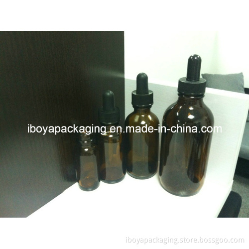 Amber Round Glass Bottle with Black Dropper